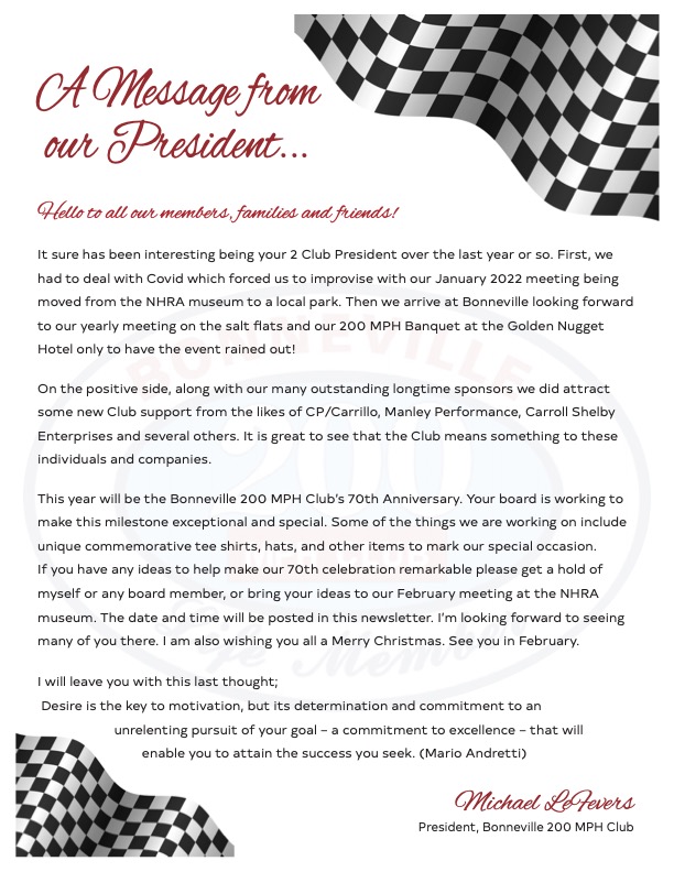 Bonneville 200MPH Club Newsletter (January 2023)