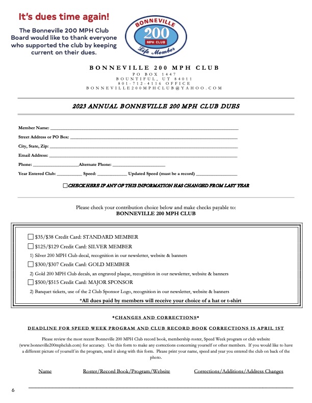 Bonneville 200MPH Club Newsletter (January 2023)
